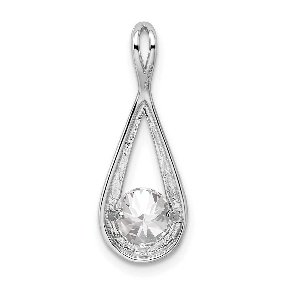 Sterling Silver Rhodium-plated CZ Tear Drop Pendant