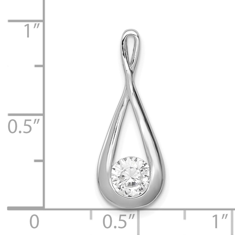 Sterling Silver Rhodium-plated CZ Tear Drop Pendant