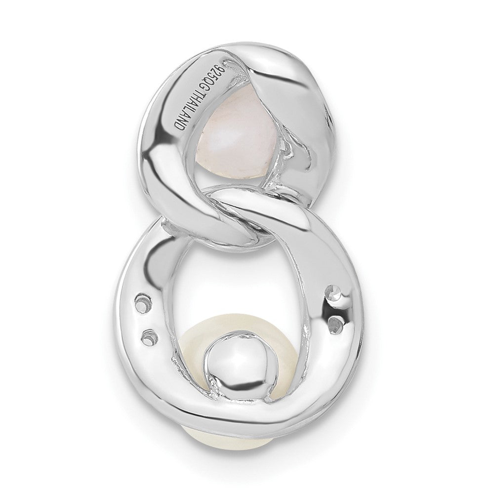 Sterling Silver Rhodium-plated White Simulated Pearl & CZ Pendant