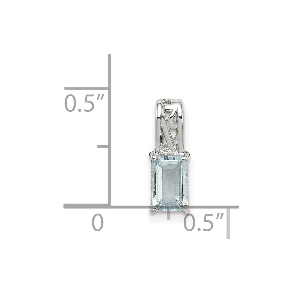 Sterling Silver Rhodium plated Aquamarine Rectangle Necklace