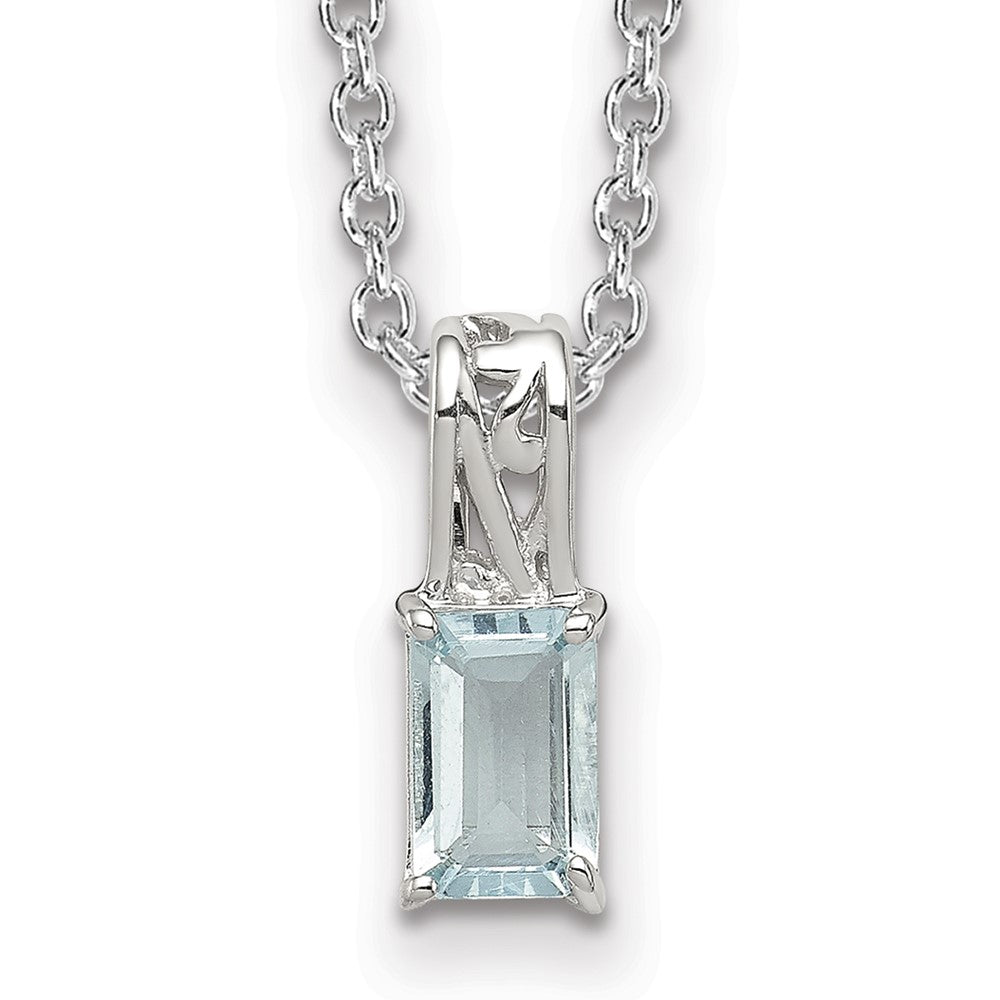 Sterling Silver Rhodium plated Aquamarine Rectangle Necklace