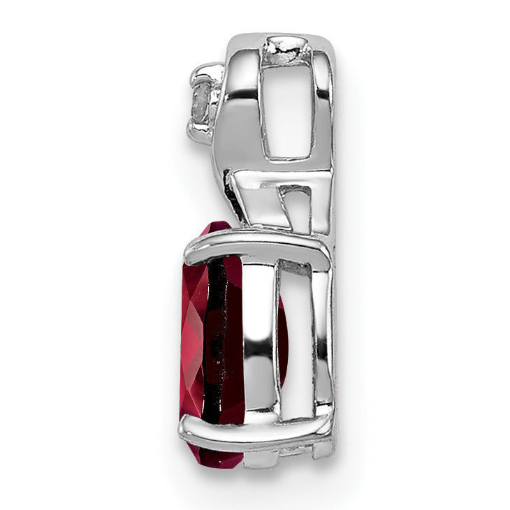 Sterling Silver Rhodium Plated Diamond & Garnet Oval Pendant QP2984GA