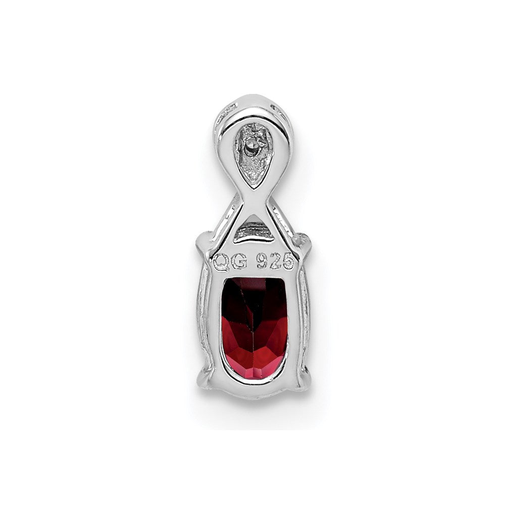 Sterling Silver Rhodium Plated Diamond & Garnet Oval Pendant