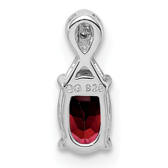 Sterling Silver Rhodium Plated Diamond & Garnet Oval Pendant QP2984GA