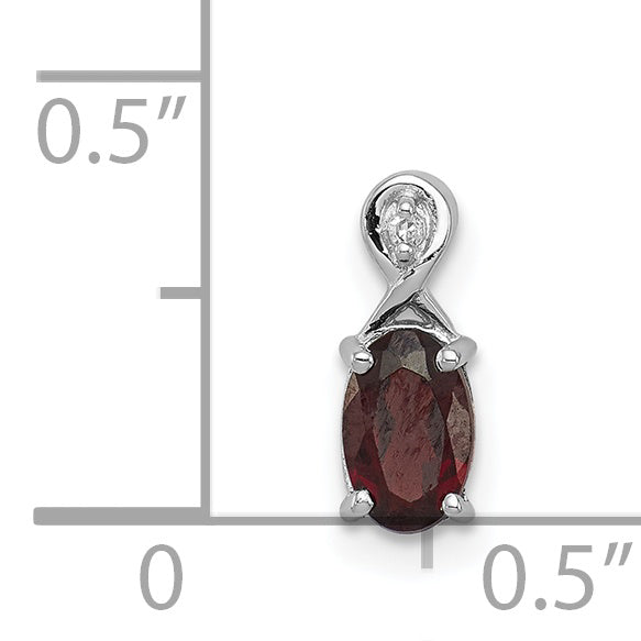 Sterling Silver Rhodium Plated Diamond & Garnet Oval Pendant QP2984GA