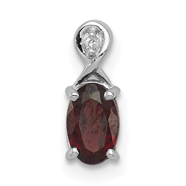 Sterling Silver Rhodium Plated Diamond & Garnet Oval Pendant QP2984GA