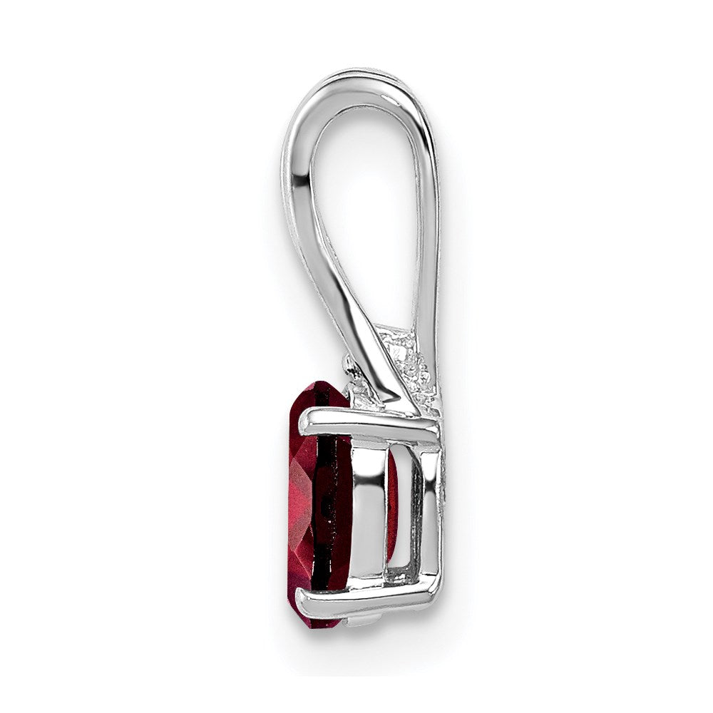 Sterling Silver Rhodium Plated Diamond Garnet Oval Pendant