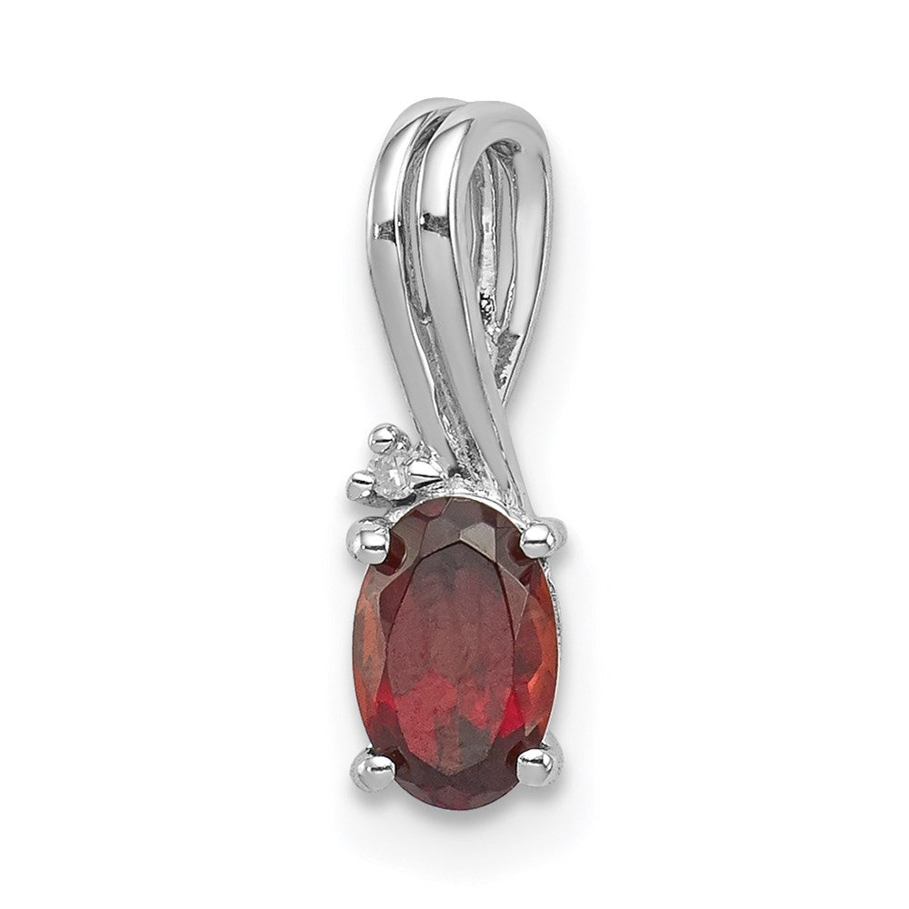 Sterling Silver Rhodium Plated Diamond Garnet Oval Pendant