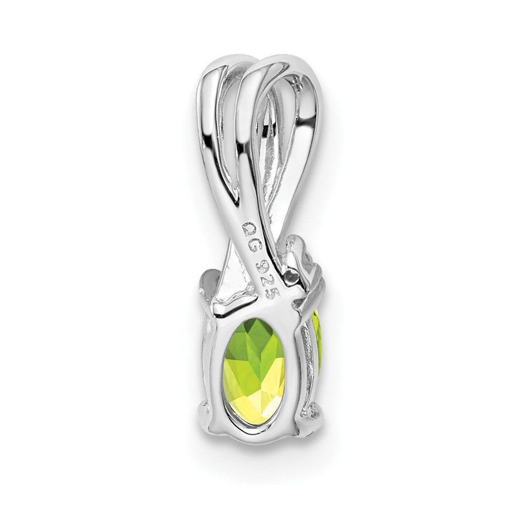 Sterling Silver Rhodium Plated Diamond and Peridot Oval Pendant