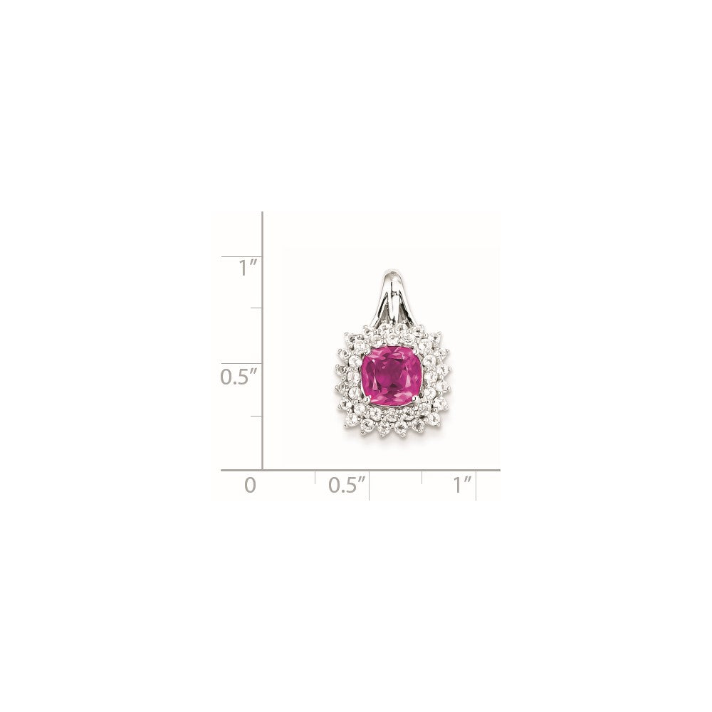 Sterling Silver White Topaz & Pink Tourmaline Square Pendant