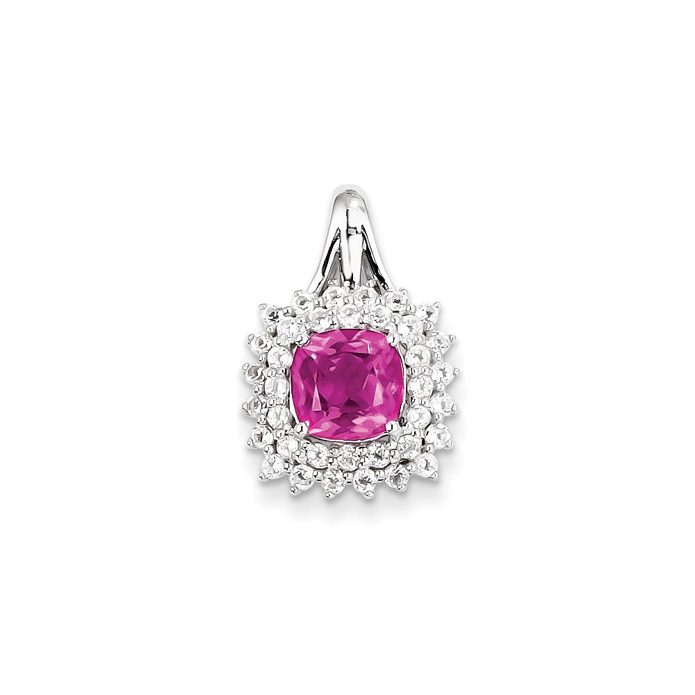 Sterling Silver White Topaz & Pink Tourmaline Square Pendant