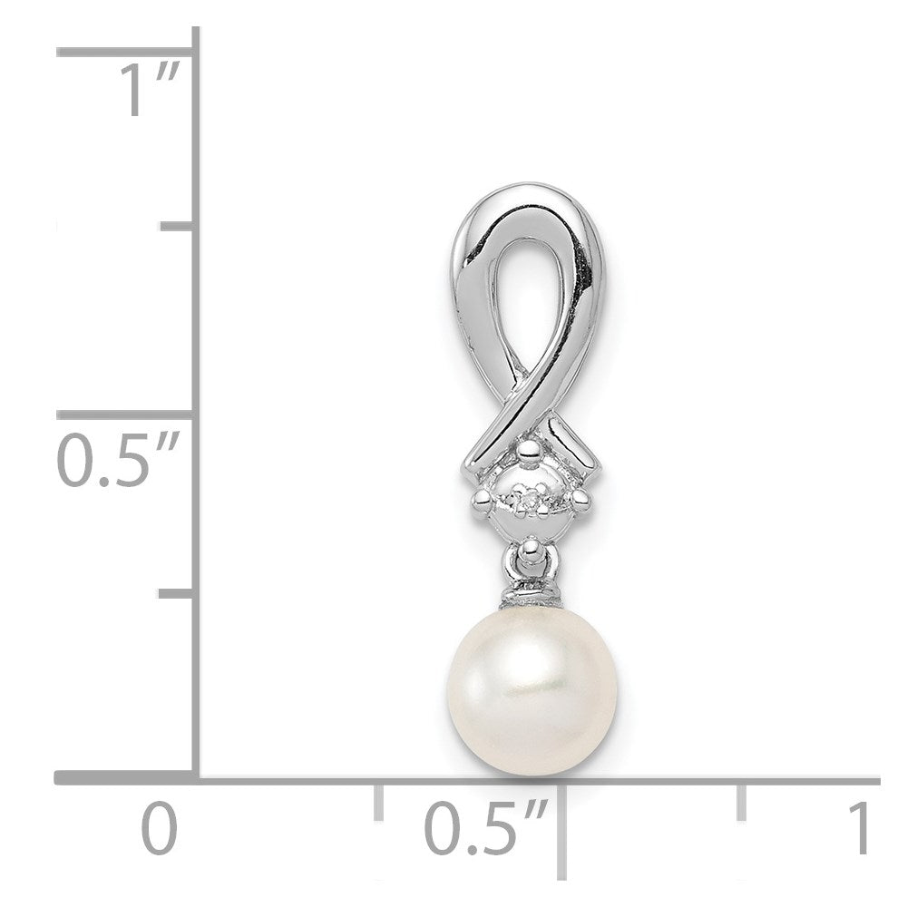 Sterling Silver Rhodium-plated FW Cultured Pearl Diamond Chain Slide