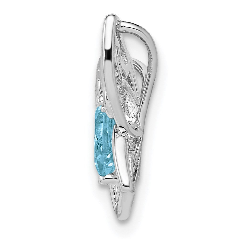 Sterling Silver Rhodium-plated Light Swiss Blue Topaz Diamond Chain Slide