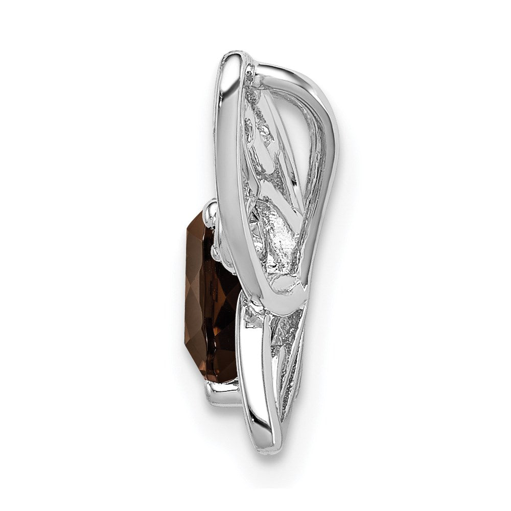 Sterling Silver Rhodium-plated Smoky Quartz Diamond Pendant