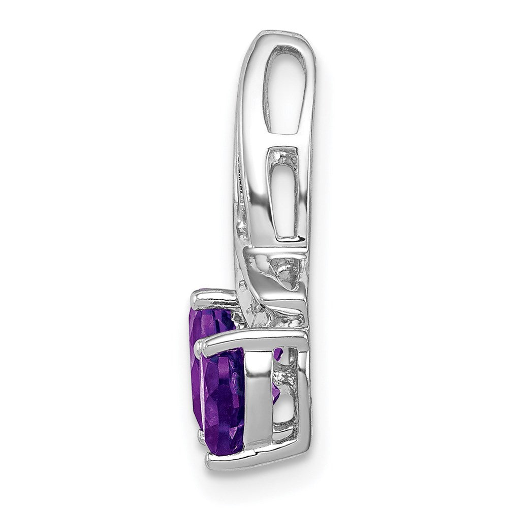 Sterling Silver RH Plated Diamond and Amethyst Double Heart Chain Slide