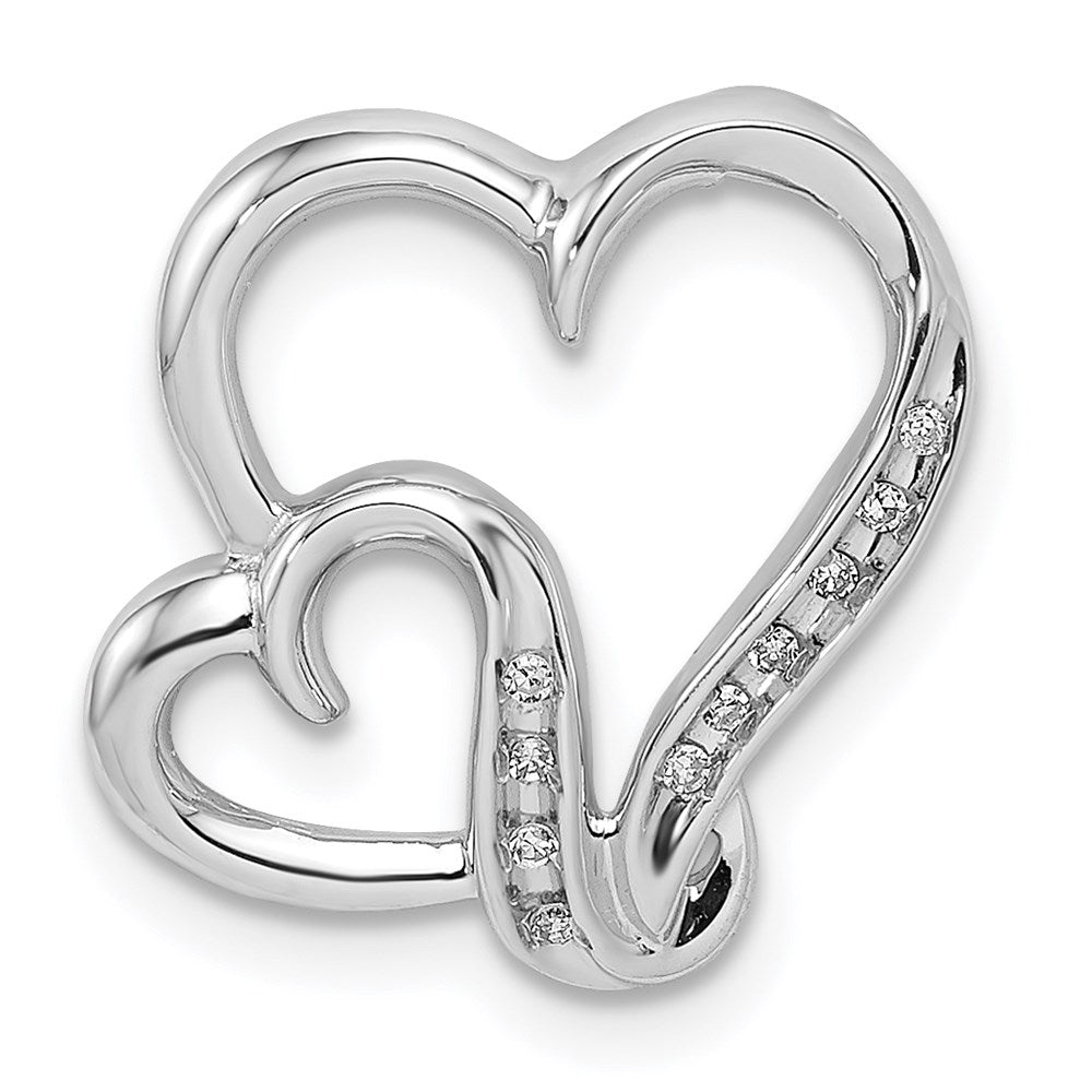 Sterling Silver Rhodium Plated Diamond Double Heart Pendant