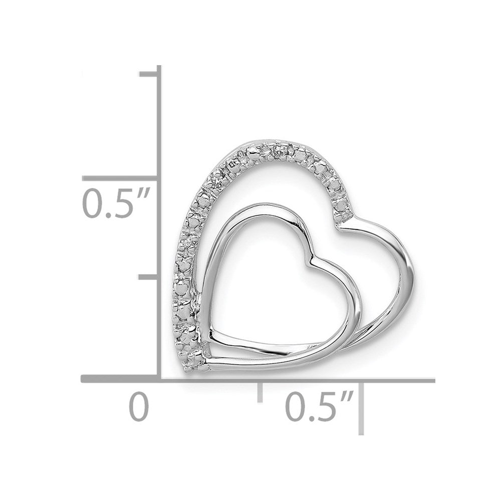 Sterling Silver Rhodium Plated Diamond Double Heart Pendant