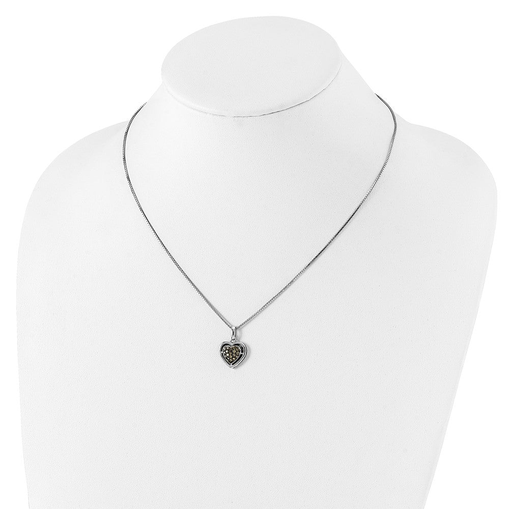 White Night Sterling Silver Rhodium-plated Champagne Diamond Heart 18 Inch Necklace with 2 Inch Extender