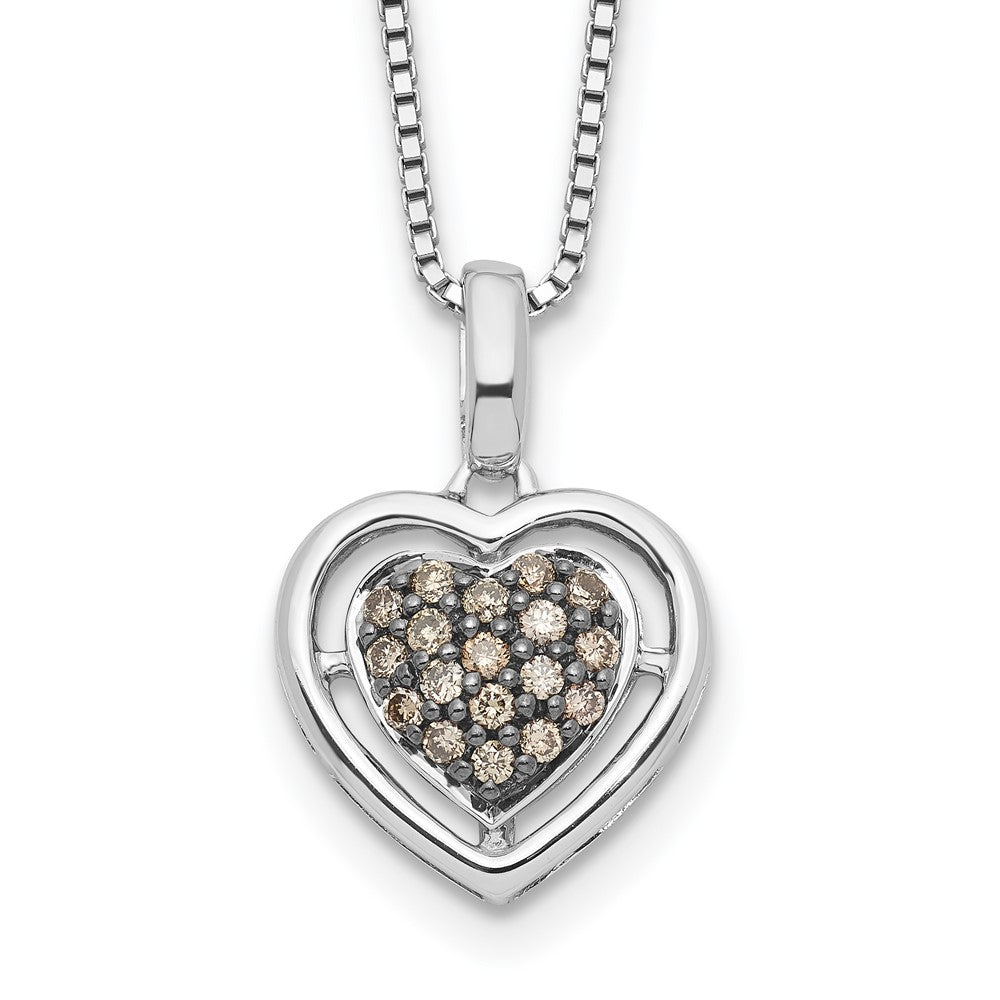 White Night Sterling Silver Rhodium-plated Champagne Diamond Heart 18 Inch Necklace with 2 Inch Extender