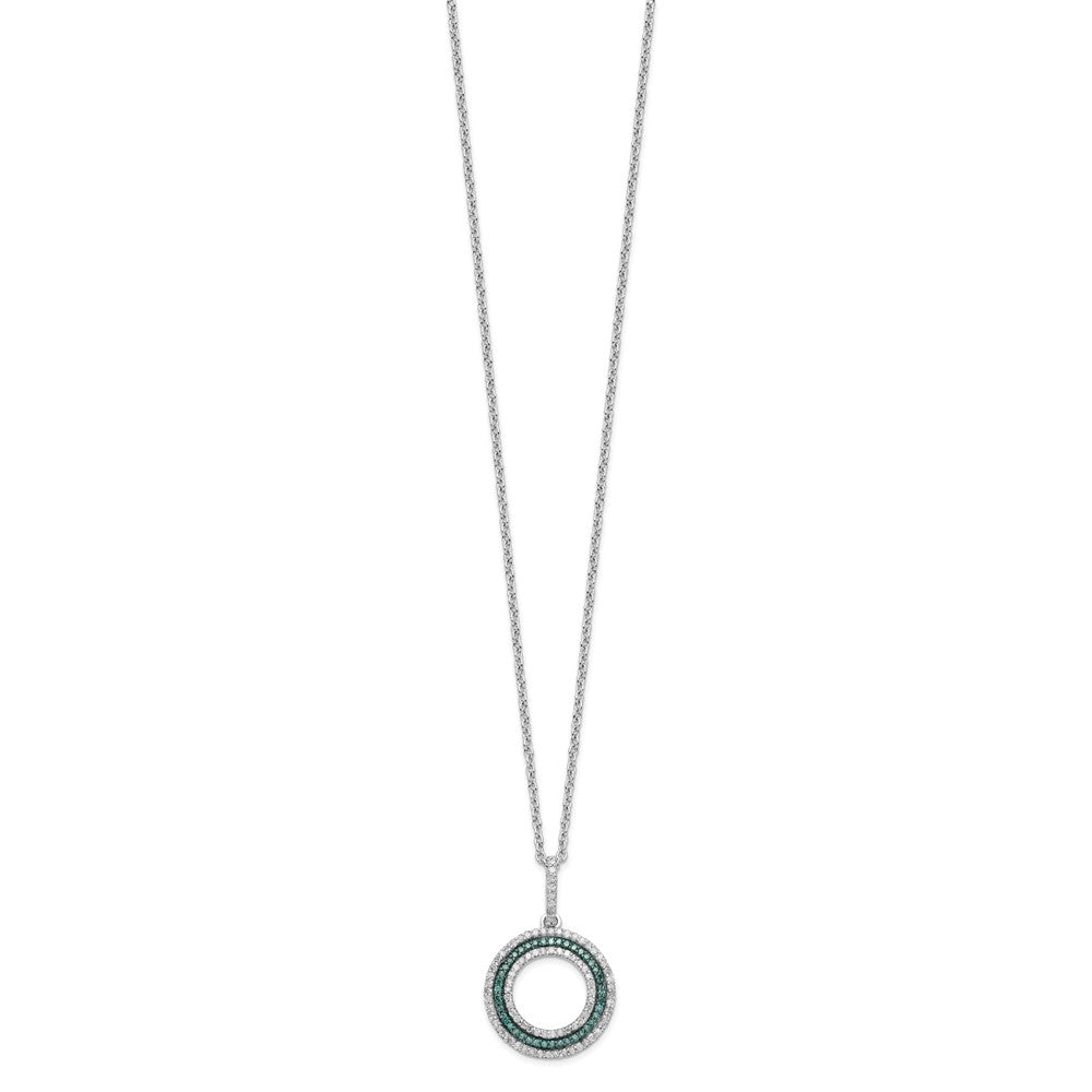 White Night Sterling Silver Rhodium-plated Blue and White Diamond Circle 18 inch Necklace with 2 Inch Extender