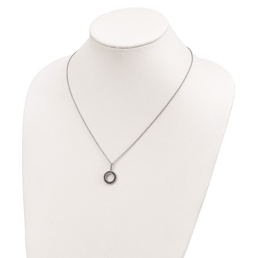 White Night Sterling Silver Rhodium-plated Blue and White Diamond Circle 18 inch Necklace with 2 Inch Extender