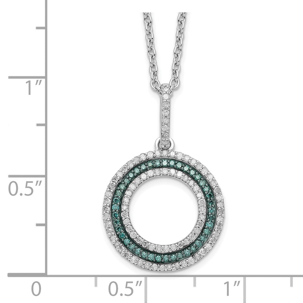 White Night Sterling Silver Rhodium-plated Blue and White Diamond Circle 18 inch Necklace with 2 Inch Extender