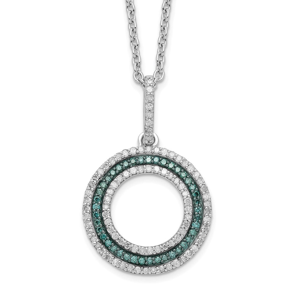 White Night Sterling Silver Rhodium-plated Blue and White Diamond Circle 18 inch Necklace with 2 Inch Extender