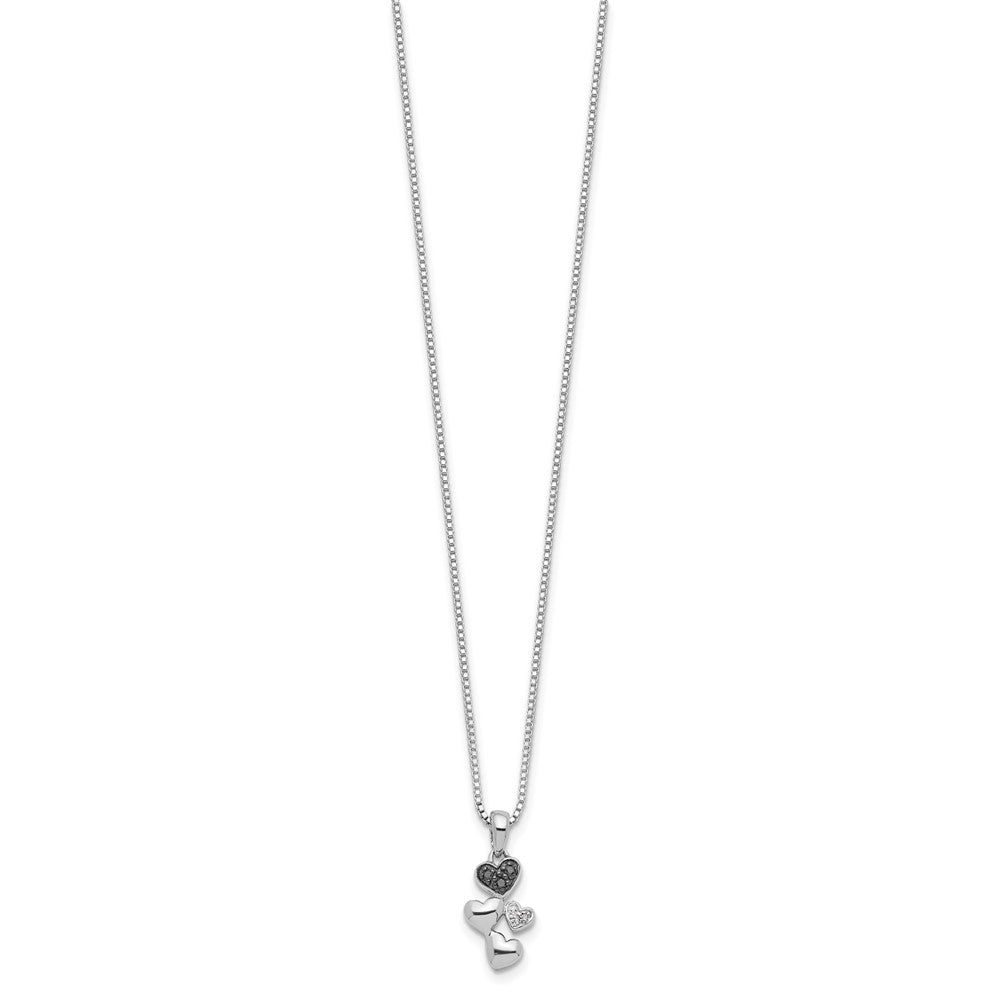 White Night Sterling Silver Rhodium-plated White and Black Diamond Heart 18 Inch Necklace with 2 Inch Extender