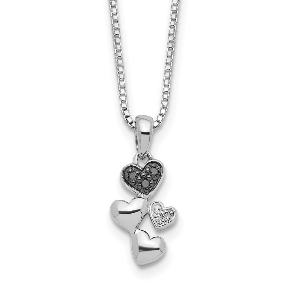 White Night Sterling Silver Rhodium-plated White and Black Diamond Heart 18 Inch Necklace with 2 Inch Extender