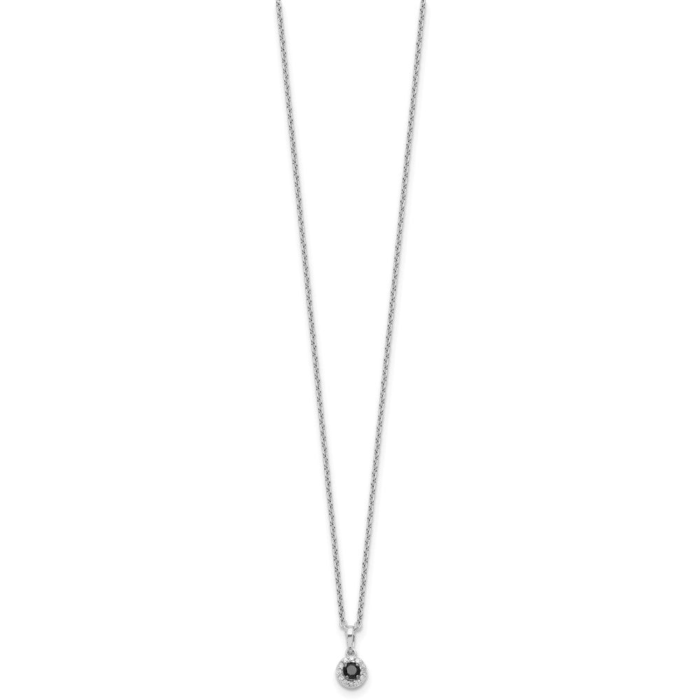 White Night Sterling Silver Rhodium-plated Black and White Diamond Circle Pendant 18 Inch Necklace with 2 Inch Extender