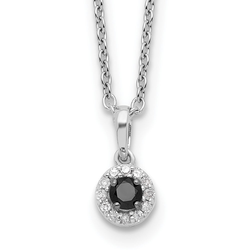 White Night Sterling Silver Rhodium-plated Black and White Diamond Circle Pendant 18 Inch Necklace with 2 Inch Extender