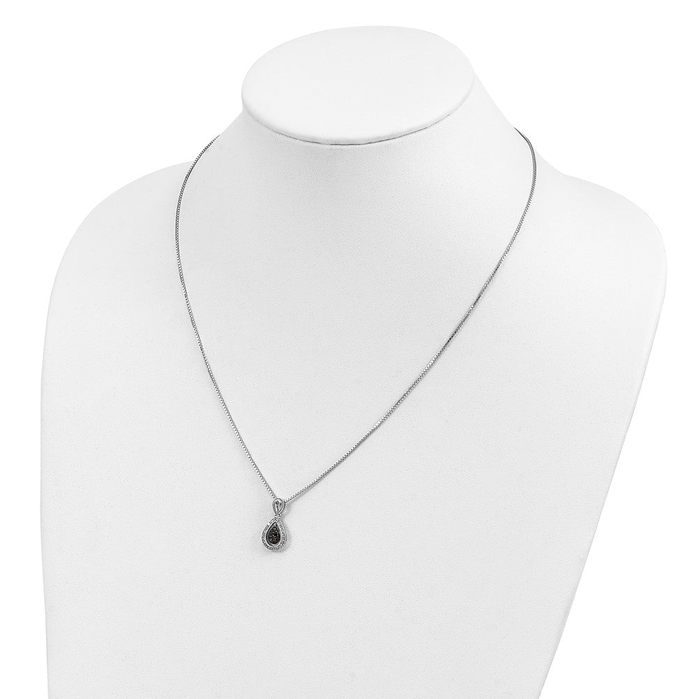 White Night Sterling Silver Rhodium-plated Black with White Diamond Double Teardrop 18 Inch Necklace with 2 Inch Extender