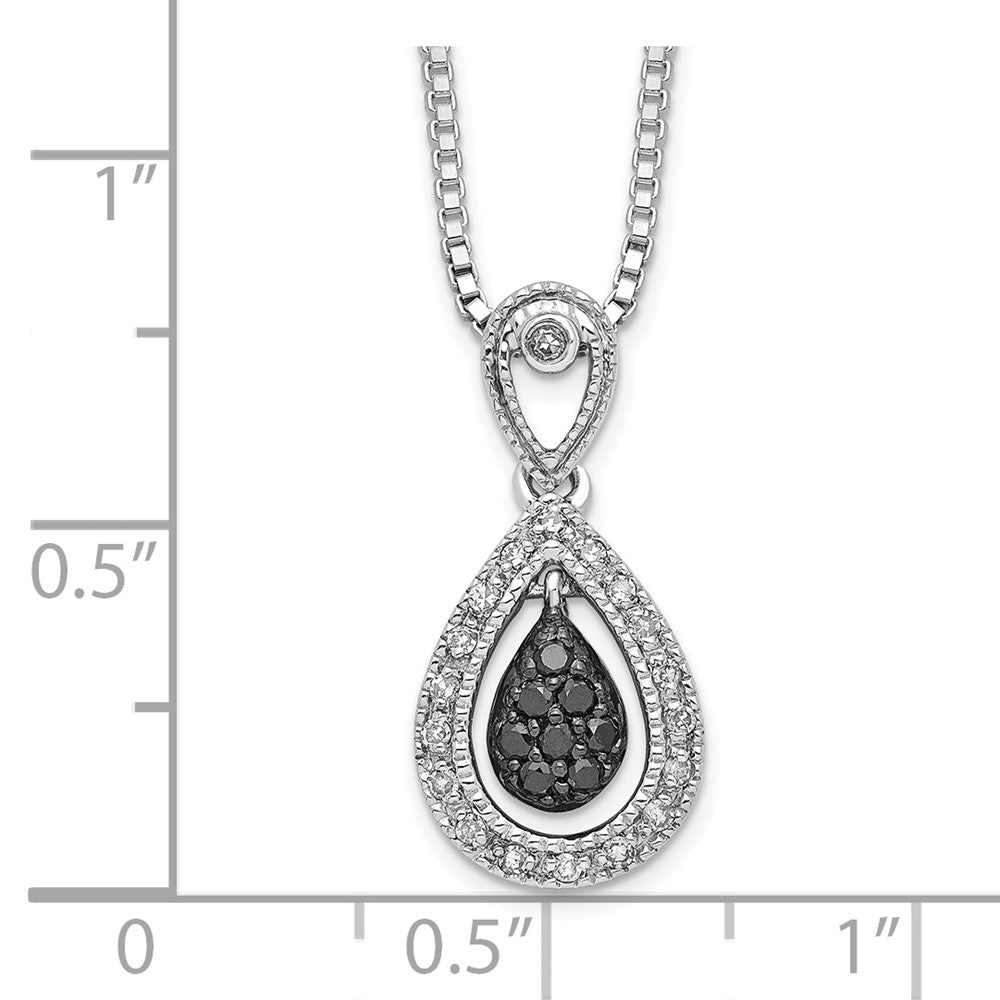 White Night Sterling Silver Rhodium-plated Black with White Diamond Double Teardrop 18 Inch Necklace with 2 Inch Extender