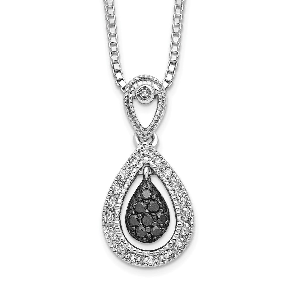 White Night Sterling Silver Rhodium-plated Black with White Diamond Double Teardrop 18 Inch Necklace with 2 Inch Extender