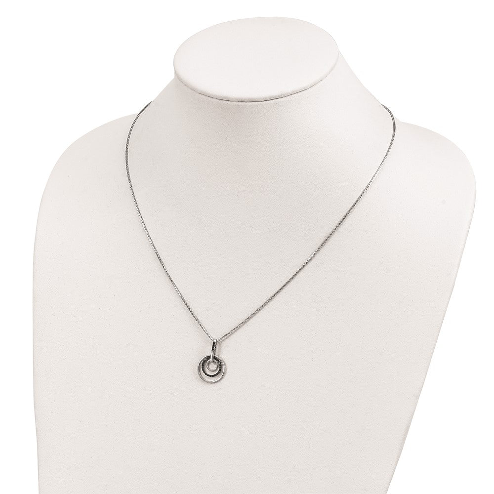 White Night Sterling Silver Rhodium-plated Black Diamond Circle 18 Inch Necklace with 2 Inch Extender