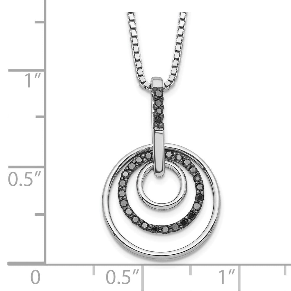 White Night Sterling Silver Rhodium-plated Black Diamond Circle 18 Inch Necklace with 2 Inch Extender