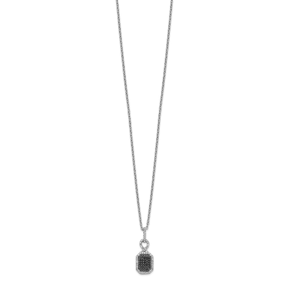 White Night Sterling Silver Rhodium-plated Black and White Diamond Rectangle Pendant 18 Inch Necklace with 2 Inch Extender