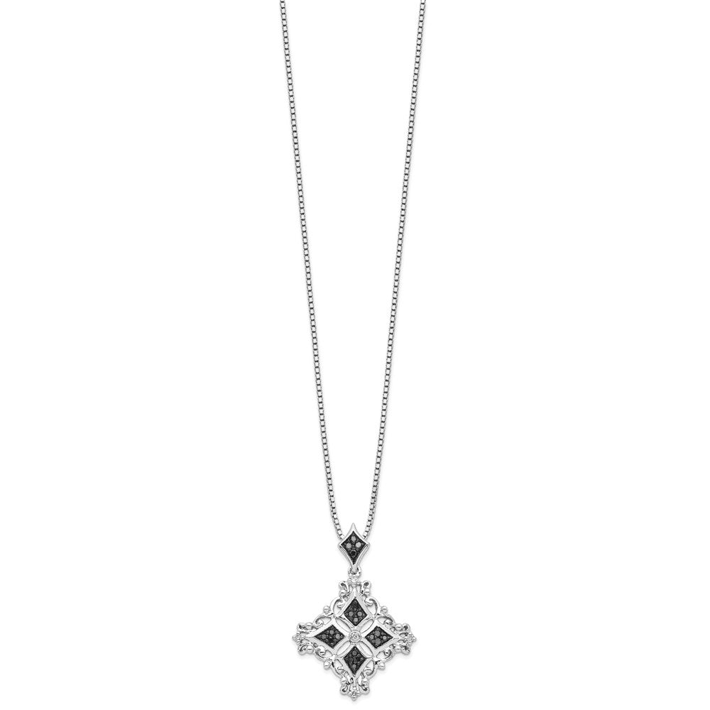 White Night Sterling Silver Rhodium-plated Black and White Diamond 18 Inch Necklace with 2 Inch Extender