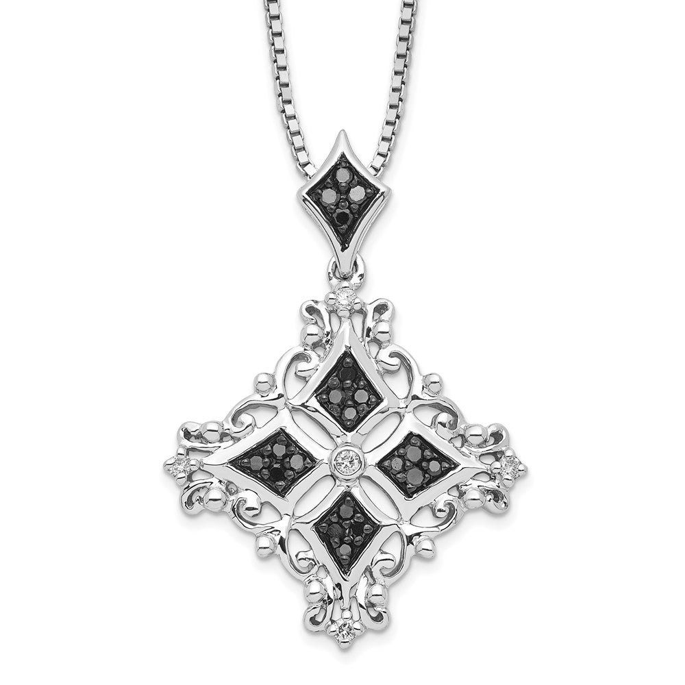 White Night Sterling Silver Rhodium-plated Black and White Diamond 18 Inch Necklace with 2 Inch Extender