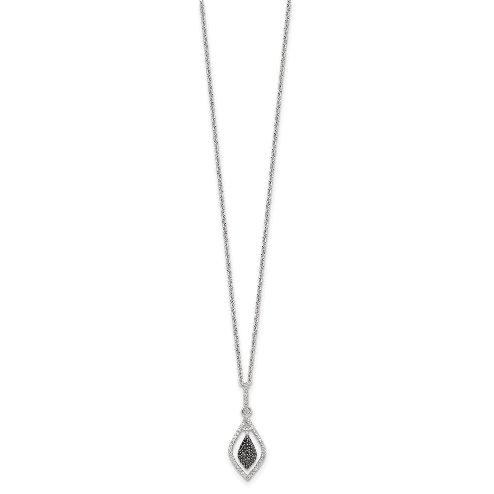 White Night Sterling Silver Rhodium-plated Black and White Diamond 18 Inch Necklace with 2 Inch Extender