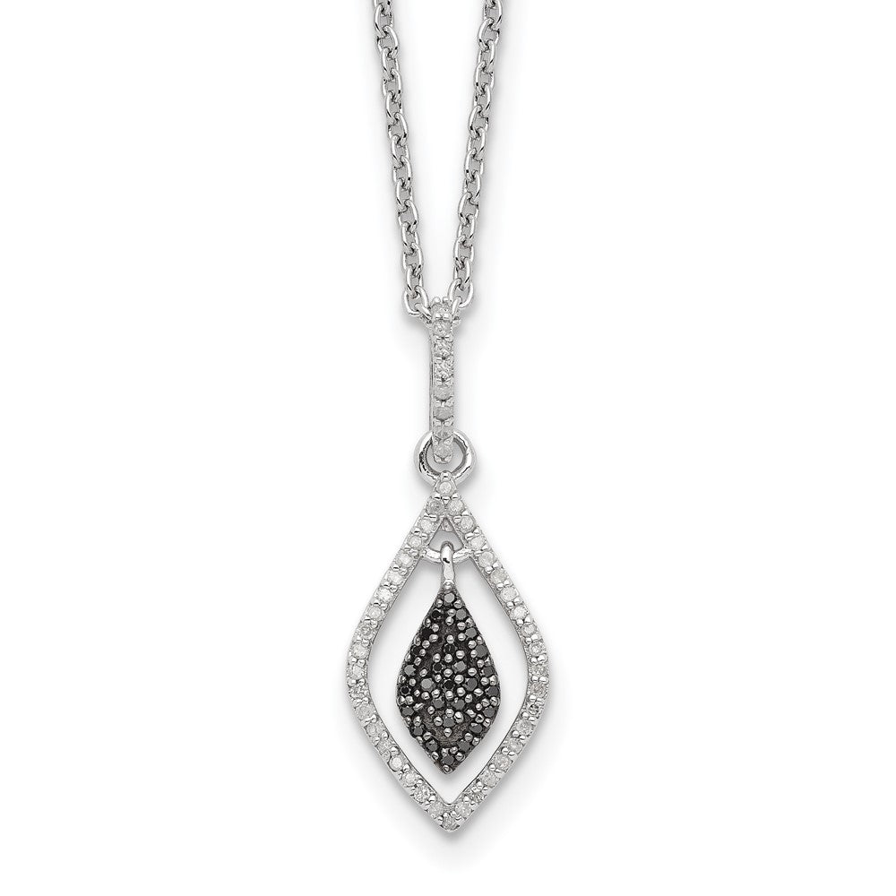 White Night Sterling Silver Rhodium-plated Black and White Diamond 18 Inch Necklace with 2 Inch Extender