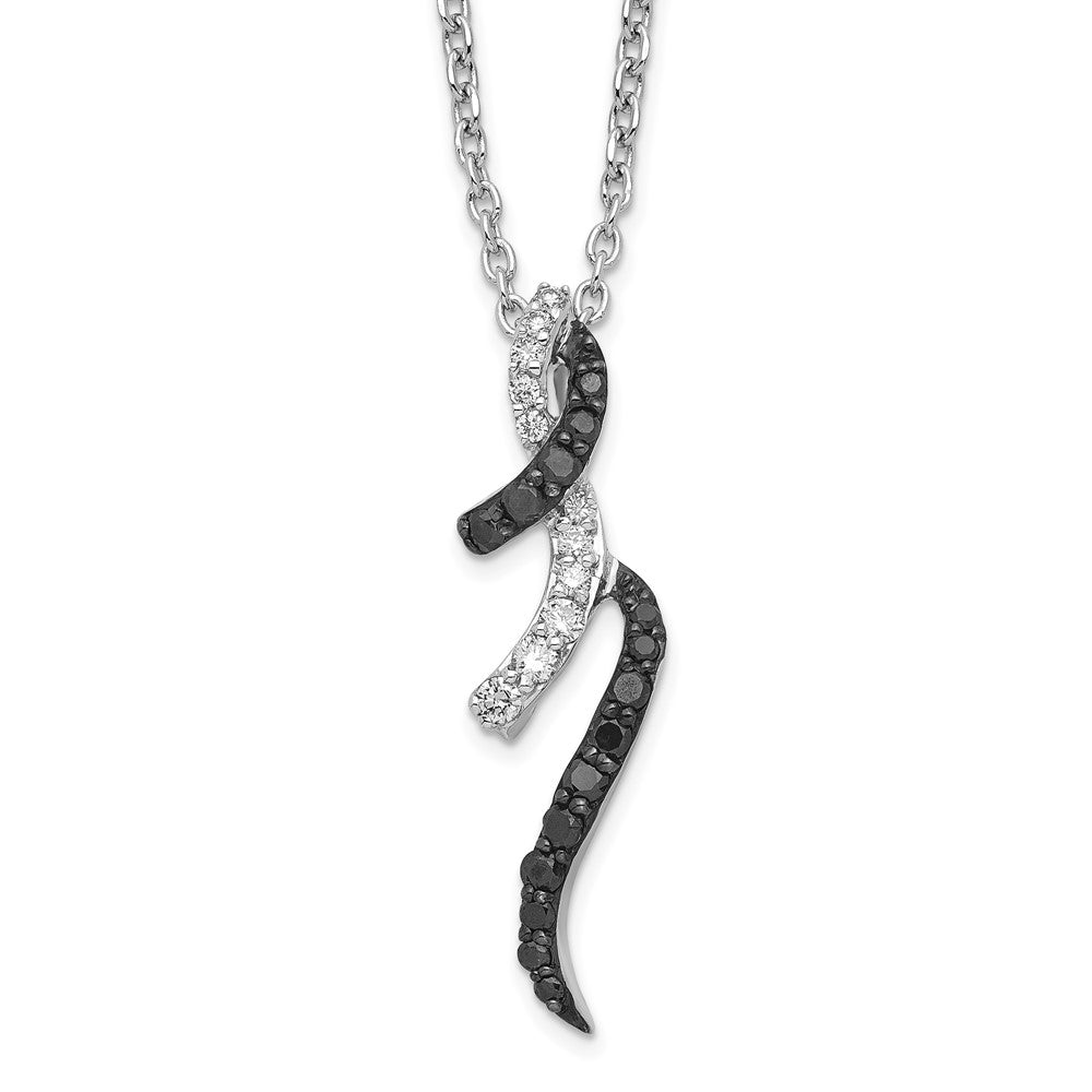 White Night Sterling Silver Rhodium-plated Black and White Diamond 18 Inch Necklace with 2 Inch Extender