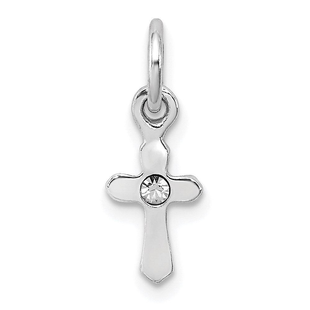 Sterling Silver RH-pltd Child's Apr Clear Preciosca Crystal Cross Pendant