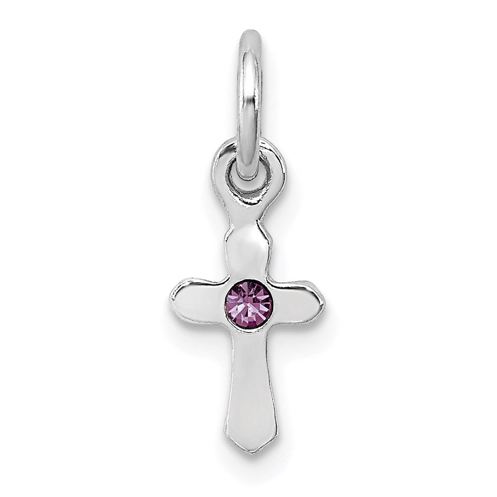 Sterling Silver RH-pltd Child's June Preciosca Crystal Cross Pendant