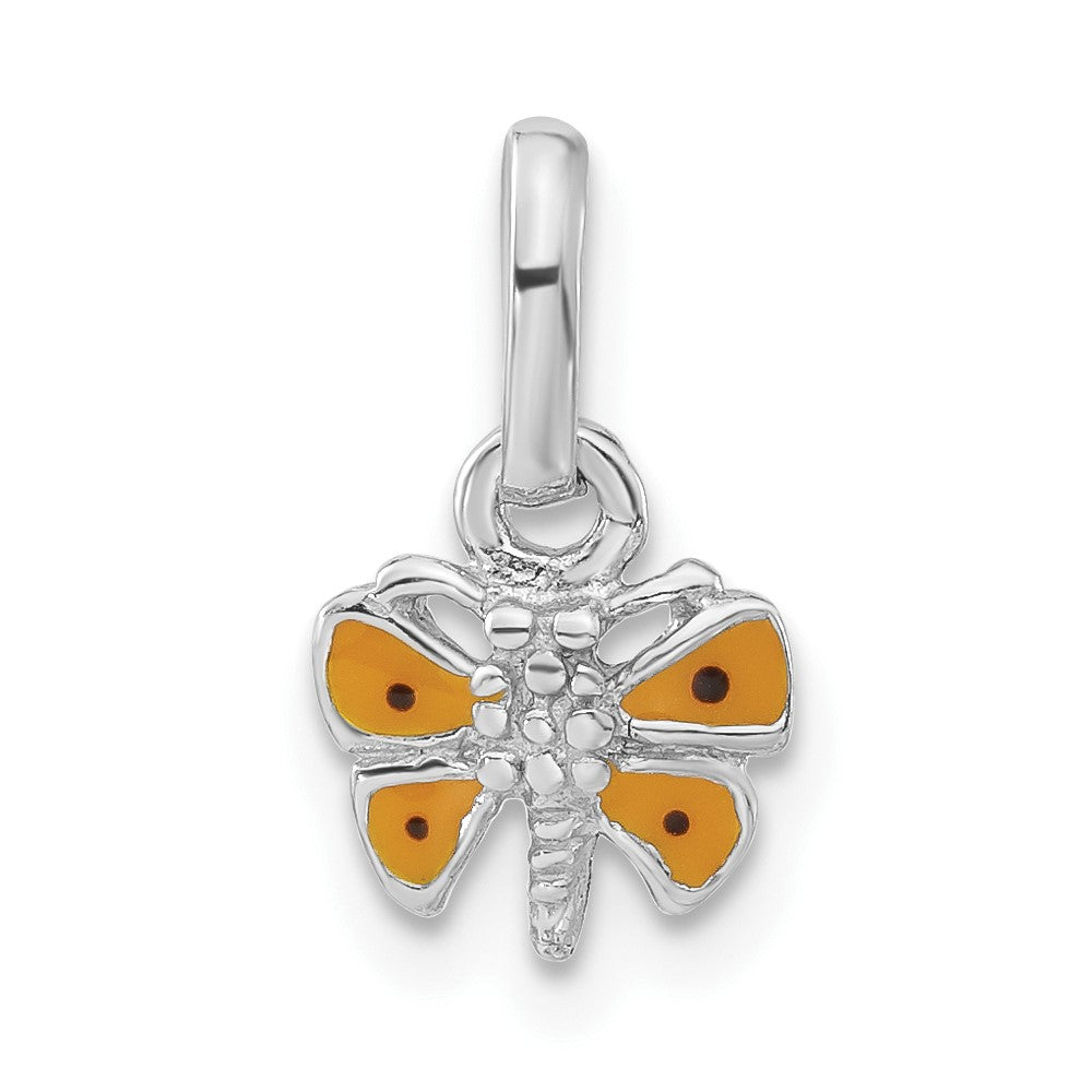 Sterling Silver Child's Rhodium-Plated Yellow Enamel Butterfly Pendant