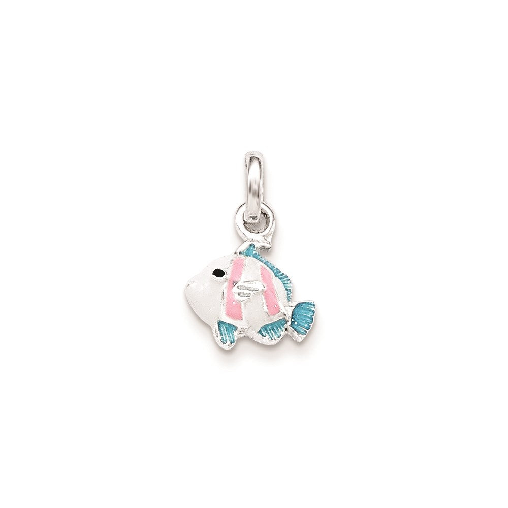 Sterling Silver Children's Blue/Pink/Black Enameled Fish Pendant