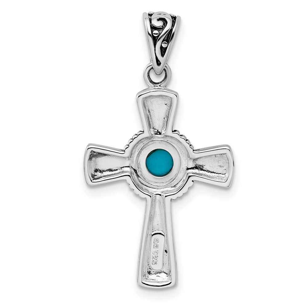 Sterling Silver Antiqued Recon Turquoise Cross Pendant