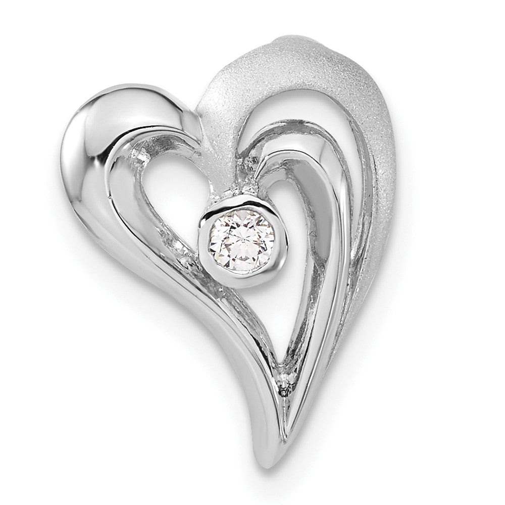 Sterling Silver Polished & Satin CZ Heart Chain Slide