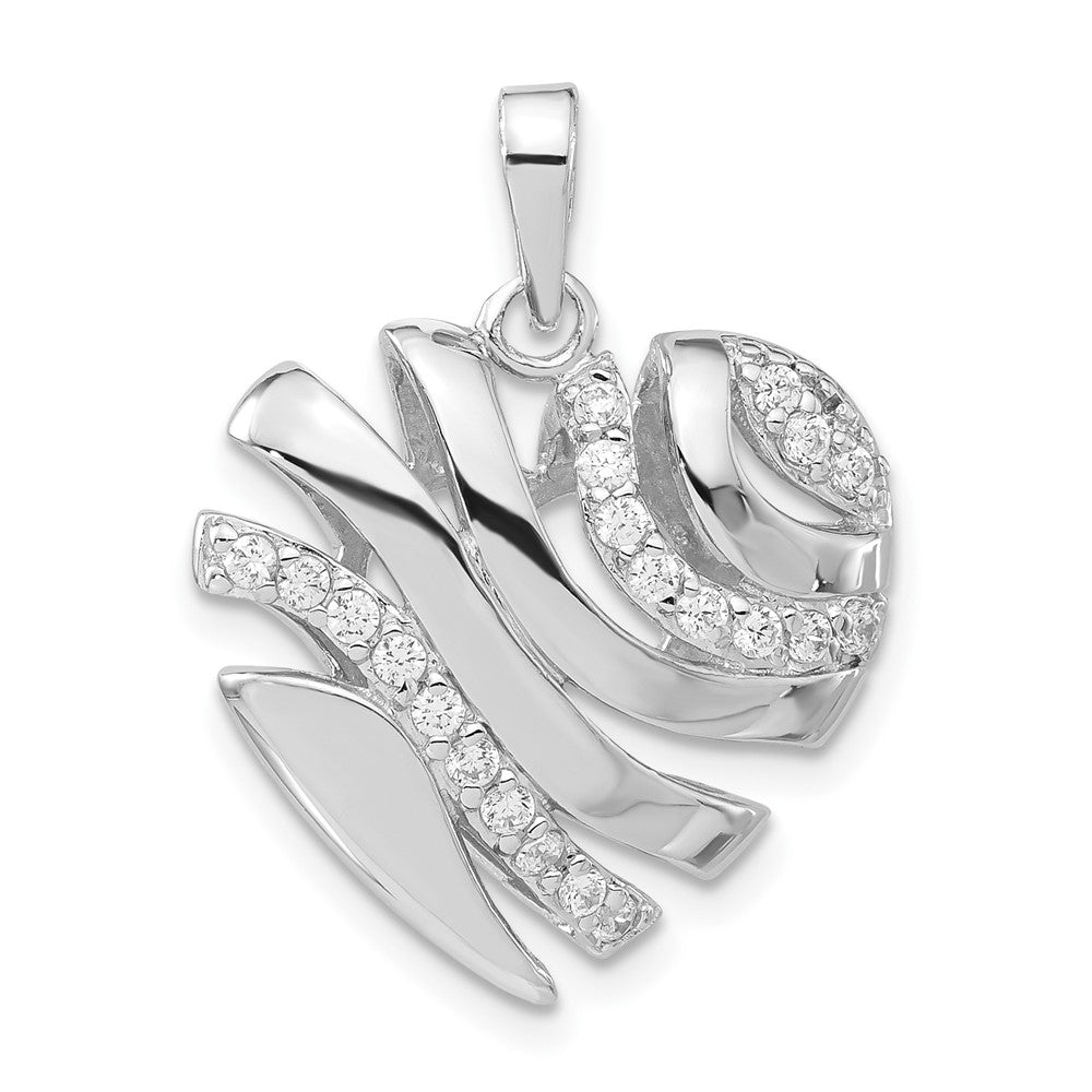 Sterling Silver Polished CZ Cut-out Hollow Heart Pendant