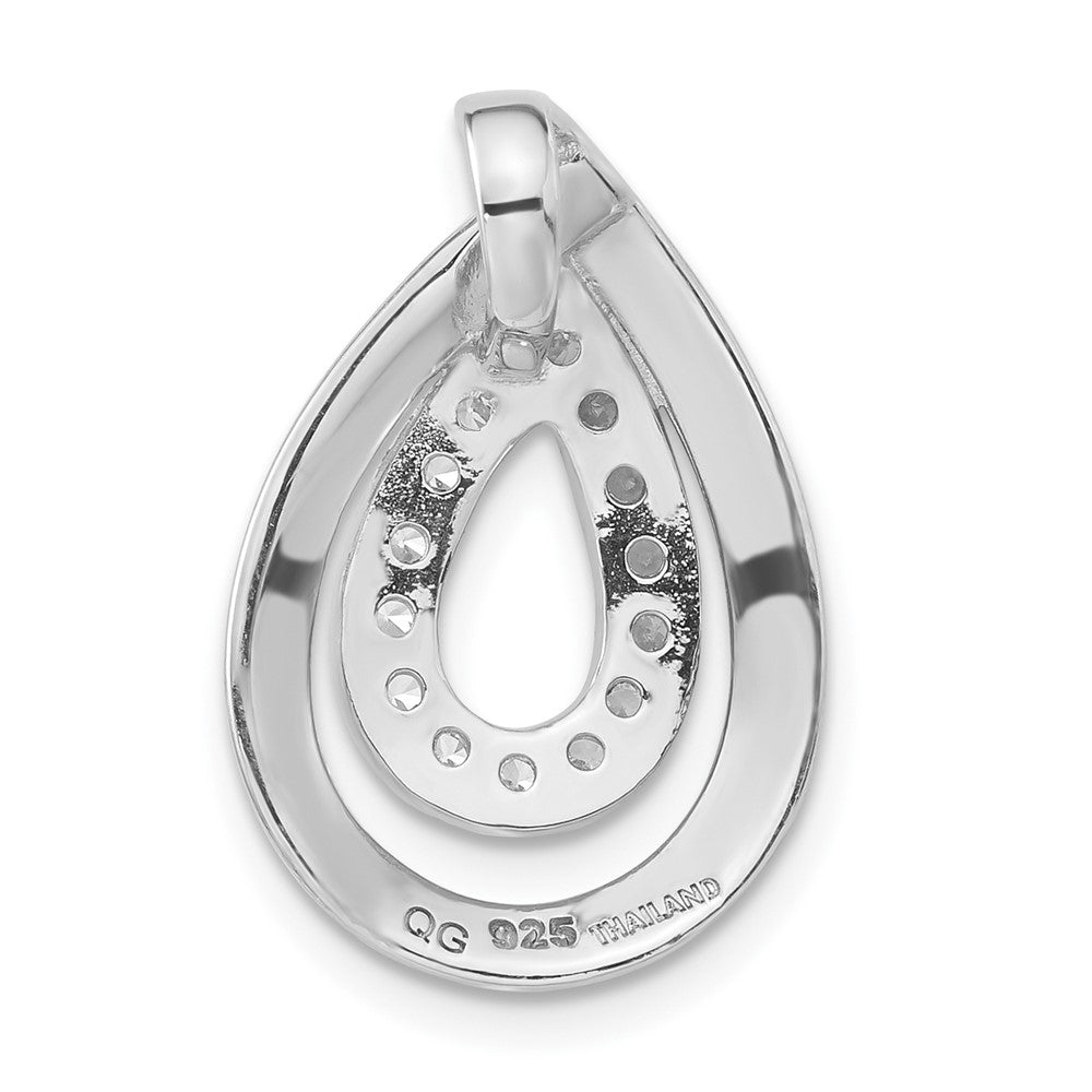 Sterling Silver Brushed CZ Teardrop Chain Slide Pendant